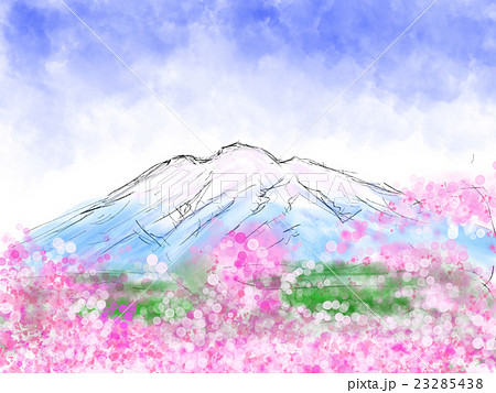 桜と岩木山 イラストのイラスト素材