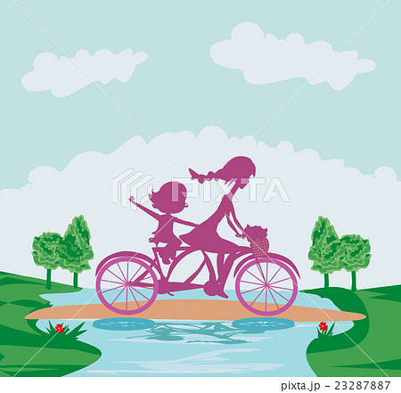 Mother and daughter biking 23287887