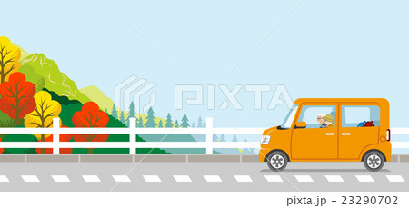 秋のドライブ シニアカップル 顔なしのイラスト素材