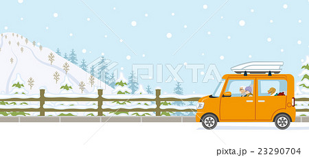 冬のドライブ シニアカップル 顔なしのイラスト素材