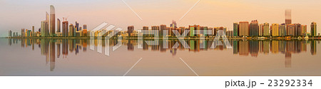 View of Abu Dhabi Skyline at sunset, UAE View of Abu Dhabi Skyline at sunset, UAE 23292334