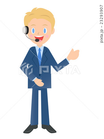 ヘッドセットをつけたビジネスマン 男性会社員のイラスト素材 ヘッドセットをつけたビジネスマン 男性会社員のイラスト素材 23293907
