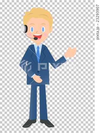 ヘッドセットをつけたビジネスマン 男性会社員のイラスト素材 ヘッドセットをつけたビジネスマン 男性会社員のイラスト素材 23293907