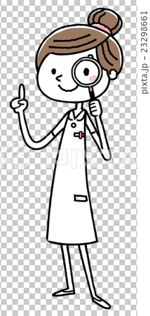 A woman nurse: to examine with a magnifying glass 23298661