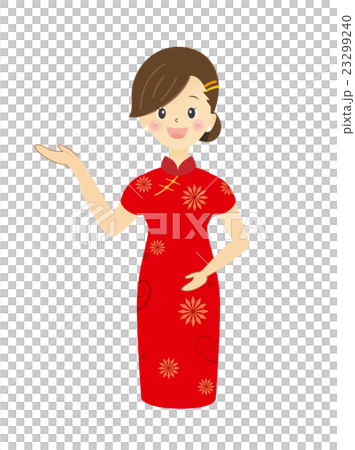 穿著一件微笑的中國人禮服的一個少婦 23299240