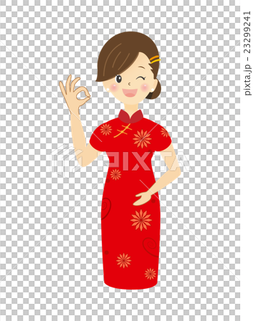 笑顔のチャイナドレスを着た若い女性 笑顔のチャイナドレスを着た若い女性 23299241