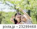 新緑の公園でタンポポを持つ姉妹 23299468