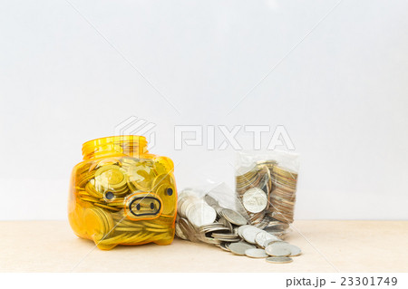 Piggy bank with copy space on white background 23301749