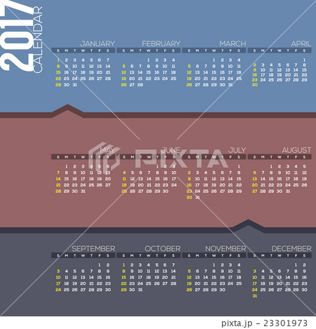 2017 Printable Calendar Starts Sunday Vector. 2017 Printable Calendar Starts Sunday Vector. 23301973