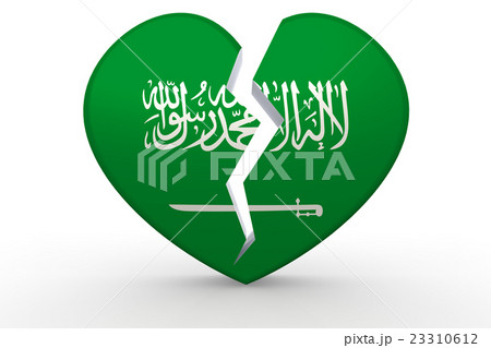 Broken white heart shape with Saudi Arabia flag Broken white heart shape with Saudi Arabia flag 23310612