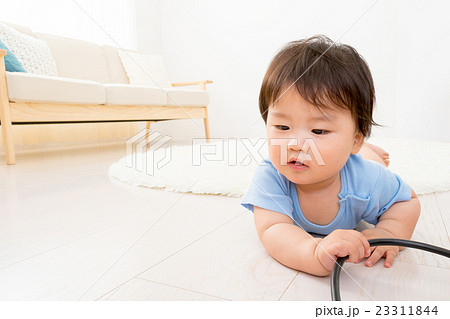 赤ちゃん　ベイビー　ベビー　乳幼児　白背景　コピースペース　男の子 23311844