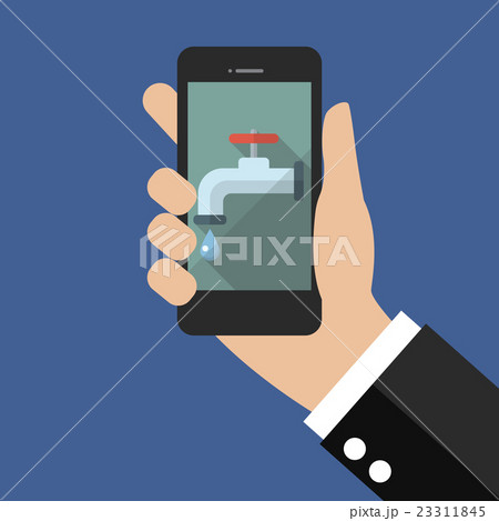Hand holding smart phone with water tap icon 23311845