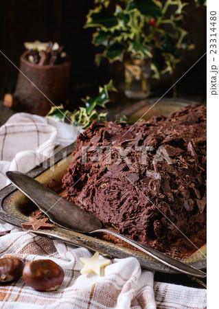 Homemade christmas chocolate yule log 23314480