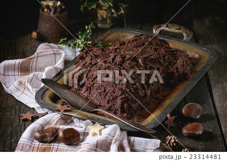 Homemade christmas chocolate yule log 23314481