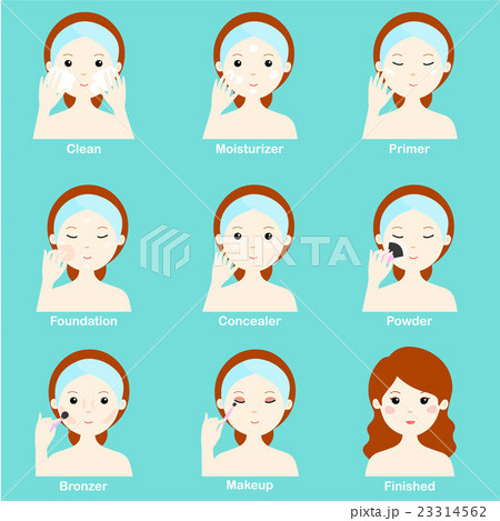 cartoon character woman show makeup step vector cartoon character woman show makeup step vector 23314562