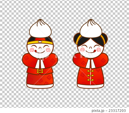 頭に肉まんを乗せた中国伝統衣装の子供たち 頭に肉まんを乗せた中国伝統衣装の子供たち 23317203