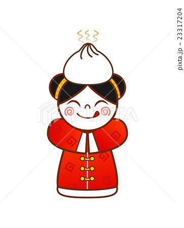 頭に肉まんを乗せた中国伝統衣装の女の子のイラスト素材