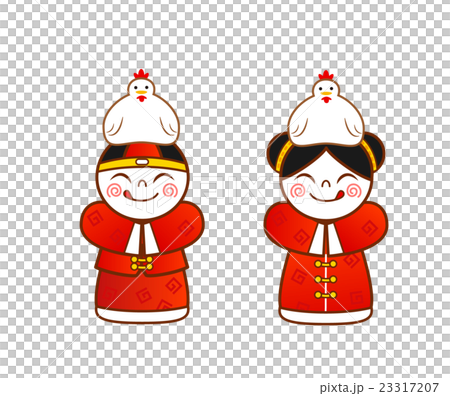 傳統中國服裝的孩子與黃道帶雞在他們的頭 23317207