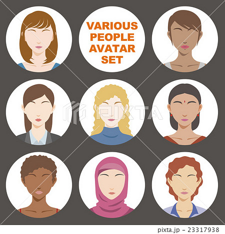様々な国や人種の女性 顔アイコン アバターのイラスト素材