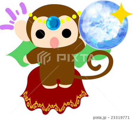 占い師の姿をした可愛いお猿さんのイラスト素材