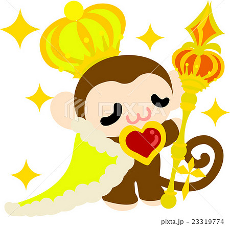 王様の姿をした可愛いお猿さんのイラスト素材