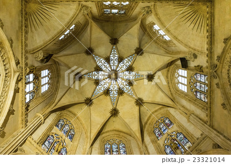 ブルゴス大聖堂元帥の礼拝堂の美しいステンドグラスを見る天井風景の写真素材