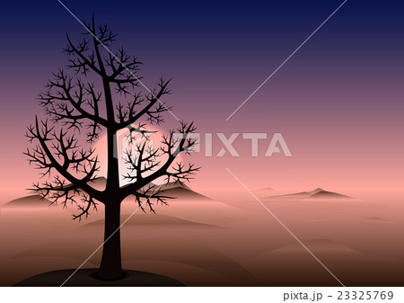 Lonely tree. Sunset. Fog. Vector Background. 23325769