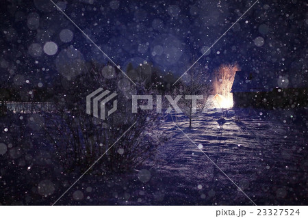 Winter night landscape village small house Winter night landscape village small house 23327524