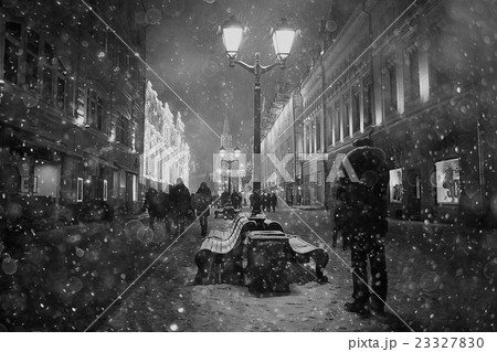 snow swept landscape bench in the night city snow swept landscape bench in the night city 23327830