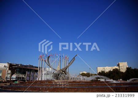 Fountain water jet blue sky 23331999