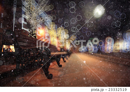 winter landscape with views of the city bench snowfall recreation concept winter landscape with views of the city bench snowfall recreation concept 23332519