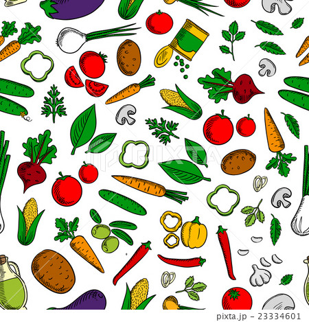Vegetable salad ingredients seamless pattern 23334601