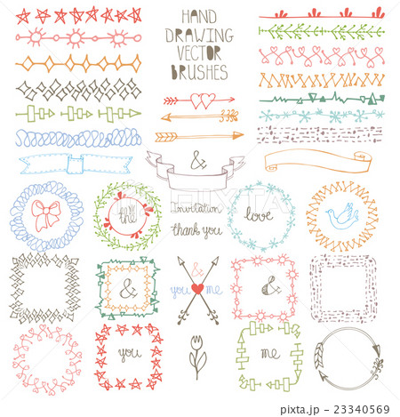 Hand drawn Doodle brushes, wreath frame set 23340569