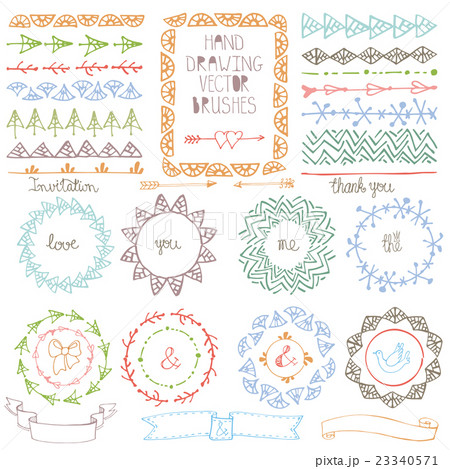 Hand drawn brushes, wreath frame set.Colored 23340571