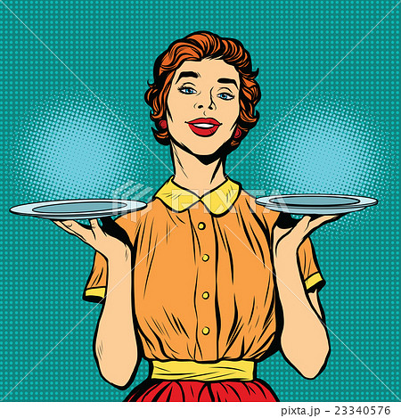 Woman waiter with two trays 23340576
