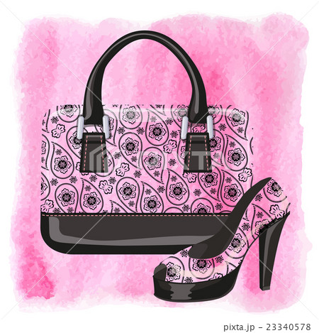 Handbag,shoe with Paisley,watercolor pink splash 23340578