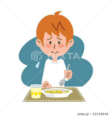 子どもの孤食 レトルト食品を食べる子どものイラスト素材 23348648