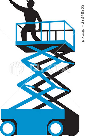 Scissor Lift Worker Pointing Retro 23348805