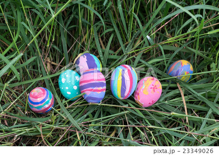 Easter eggs in Green Grass. Selective focus. 23349026