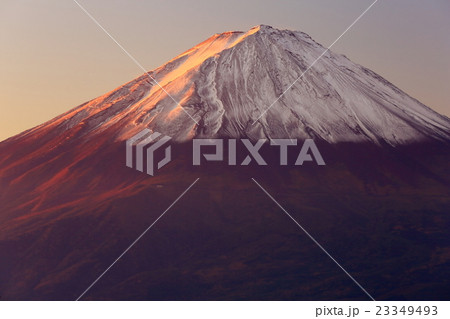 河口湖北方・毛無山から見る朝焼けの富士山 23349493