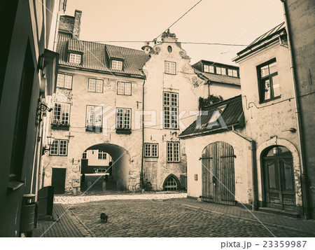 Retro styled photo of street in Riga, Latvia Retro styled photo of street in Riga, Latvia 23359987