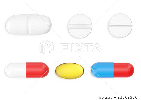 Tablets, capsule and pills set isolated on white 23362936