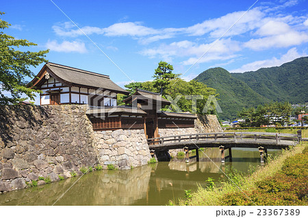 松代城の太鼓門と木橋　長野県長野市松代町 23367389