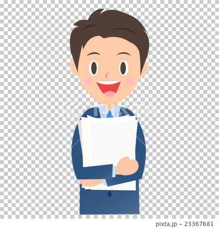 Illustrative material of a businessman holding a document, a male office worker 23367681