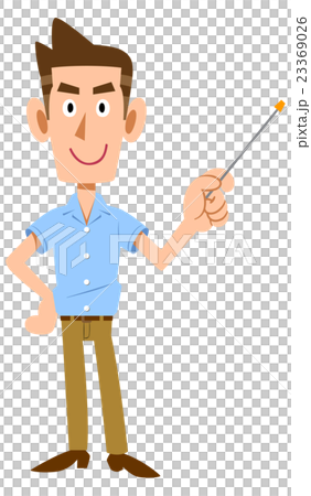 一個穿著短袖襯衫的年輕人有一根指點桿 23369026