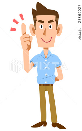 半袖シャツの若い男性が人差し指を立てる 半袖シャツの若い男性が人差し指を立てる 23369027