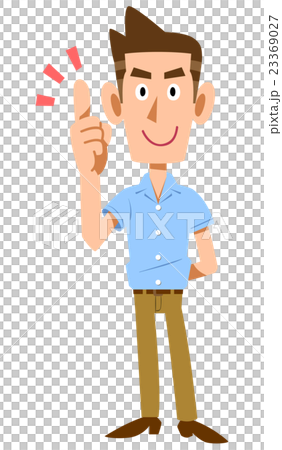 A young man with a short-sleeved shirt stands the index finger 23369027