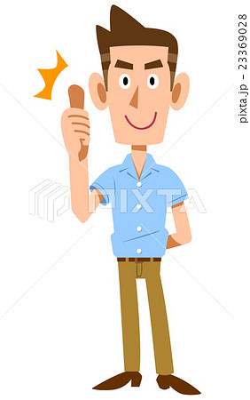 半袖シャツの若い男性がサムズアップする 23369028
