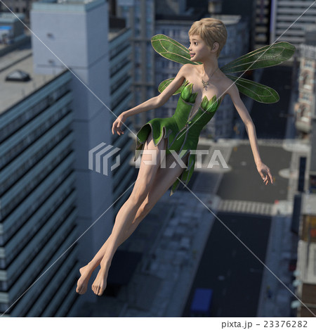 都会の空を飛ぶ妖精　perming3DCGイラスト素材 23376282