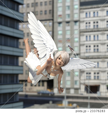 都会の空を飛ぶ天使 Perming3dcgイラスト素材のイラスト素材 23376283